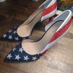 Red, White, and Blue Star-Studded Women's Heels